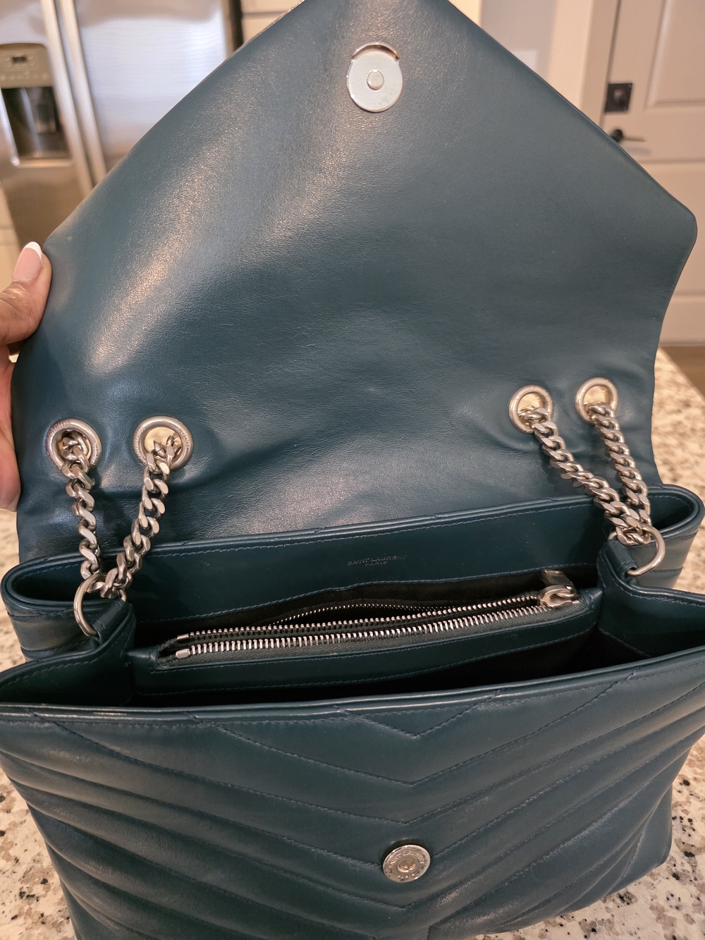 Saint Laurent Chevron Quilted Shoulder Bag - Teal - Picture 9 of 16